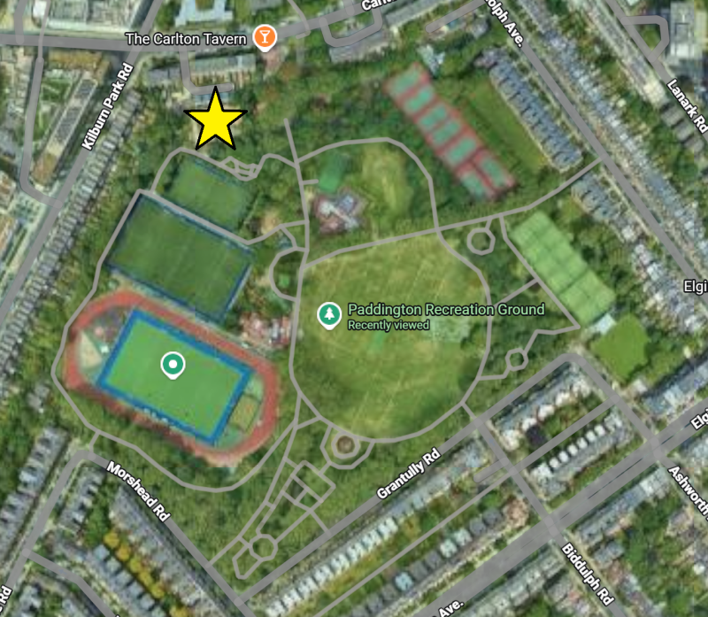 Aerial photo map showing Paddington Recreation Ground